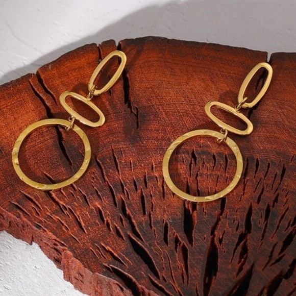 New 18k Gold Plated Circle Dangle Drop Geometric Earrings - Picture 1 of 13